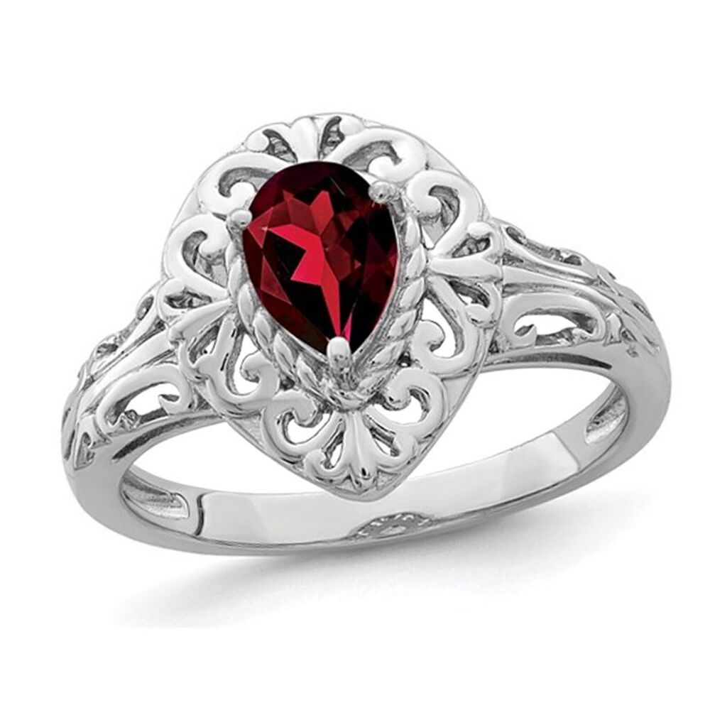 3/4 Carat (ctw) Teardrop Garnet Ring in Sterling Silver